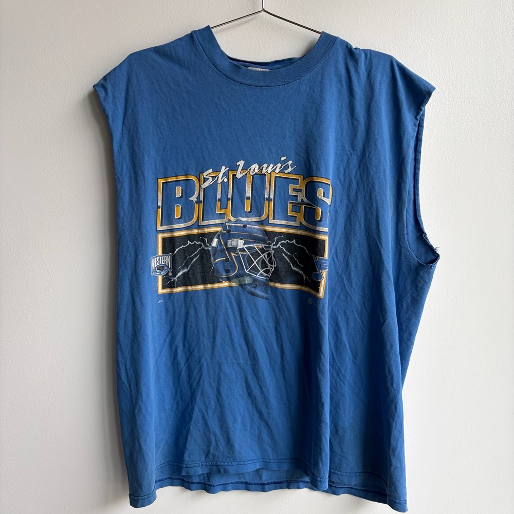 Vintage St Louis Blues NHL Sleeveless T-Shirt Joy Athletic Blue Mens XL